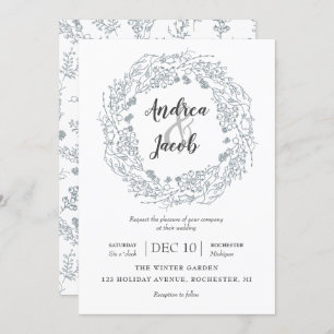 White winter Berries wreath wedding Invitation
