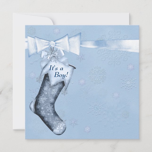 White Winter Blue Snowflakes Baby Boy Shower Invitation (Front)