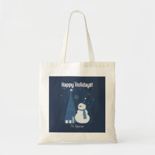 White Winter Christmas Gift Ideas Vintage Blue Tote Bag