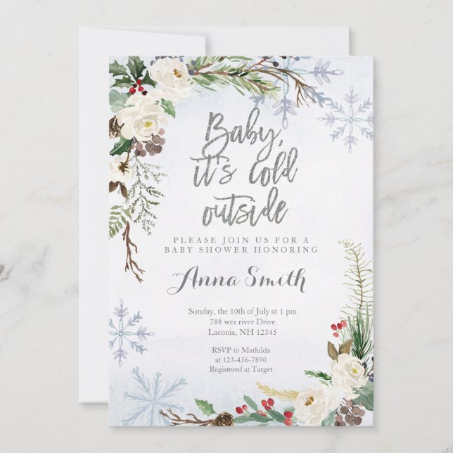 White Winter Christmas Snowflakes Baby Shower Invitation (Front)