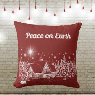 White Winter Country Peace on Earth Silhouette Cushion