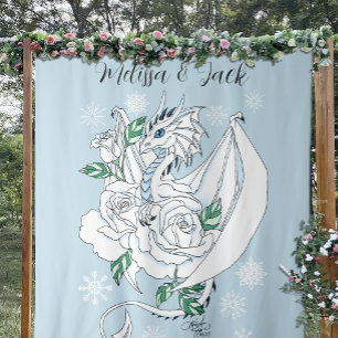 White Winter Dragon Snowflake Blue Tapestry