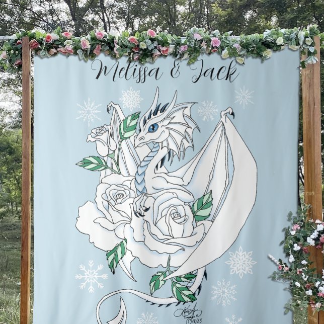 White Winter Dragon Snowflake Blue  Tapestry (Creator Uploaded)