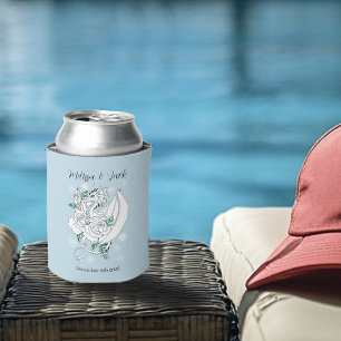 White Winter Dragon Snowflakes Blue Can Cooler