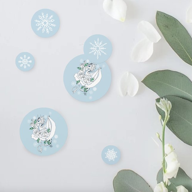 White Winter Dragon Snowflakes Blue Confetti (Creator Uploaded)