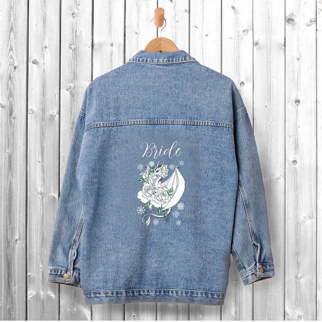 White Winter Dragon Snowflakes Blue Denim Jacket (Creator Uploaded)