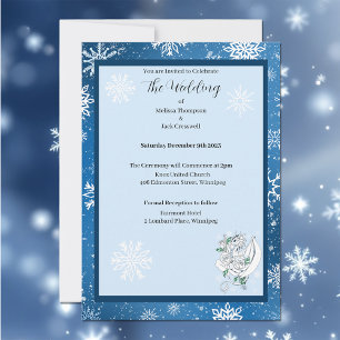White Winter Dragon Snowflakes Blue Invitation