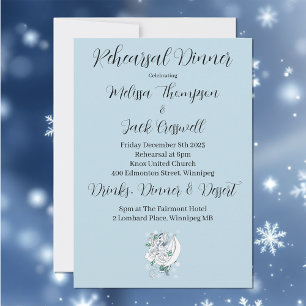 White Winter Dragon Snowflakes Blue Invitation