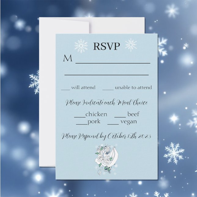 White Winter Dragon Snowflakes Blue RSVP Card (Creator Uploaded)