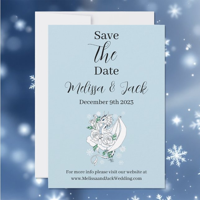 White Winter Dragon Snowflakes Blue Save The Date (Creator Uploaded)