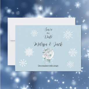 White Winter Dragon Snowflakes Blue Save The Date