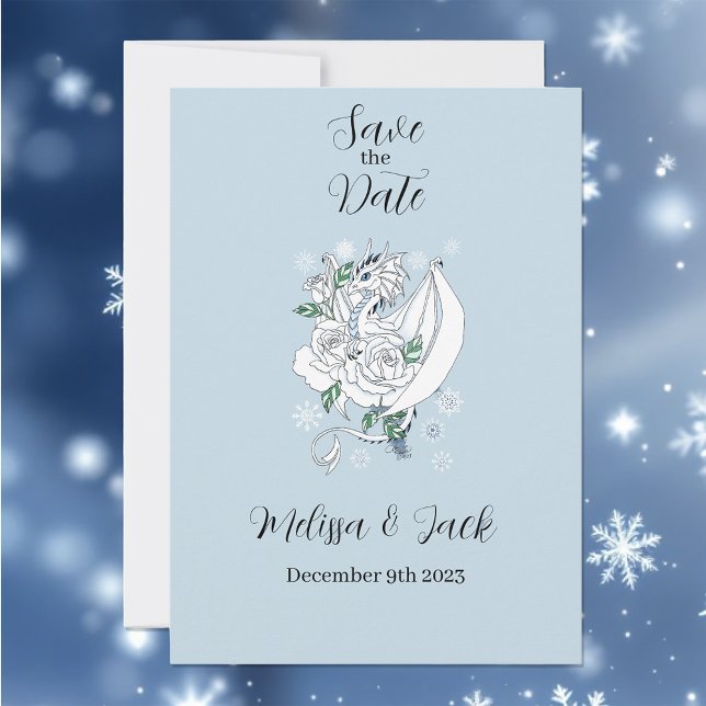 White Winter Dragon Snowflakes Blue Save The Date (Creator Uploaded)