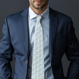 White Winter Dragon Snowflakes Blue Tie