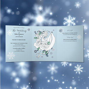 White Winter Dragon Snowflakes Blue Tri-Fold Invitation