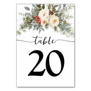 White Winter Floral Greenery Wedding Table Number