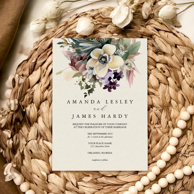 White Winter FLoral Watercolor Wedding Invitation (Creator Uploaded)