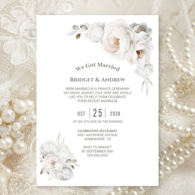 White Winter Floral Wedding Reception Invitation (Creator Uploaded)