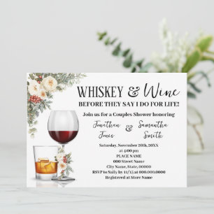 White Winter Floral Whiskey & Wine Couples Shower Invitation