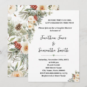 White Winter Flowers Couples Wedding Shower Invitation
