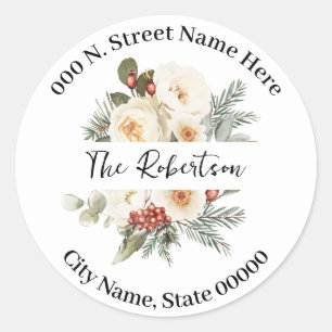 White Winter Flowers Return Address Classic Round Sticker