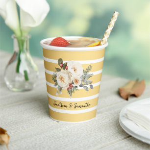 White Winter Flowers Wedding Paper Cups