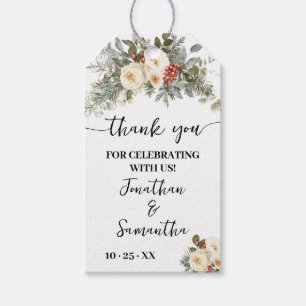 White Winter Flowers Wedding Shower Party Favor Gift Tags