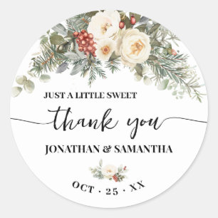 White Winter Flowers Wedding Thank You Classic Round Sticker