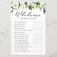 White Winter Flowers Who Knows the Bride Best Game