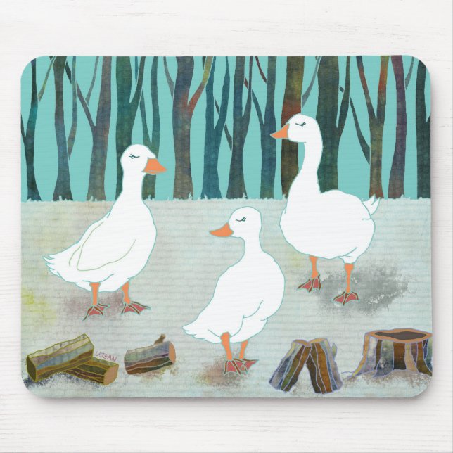 White Winter Geese Mouse Mat (Front)