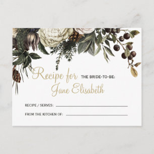 White winter greenery bride to be recipe postcard