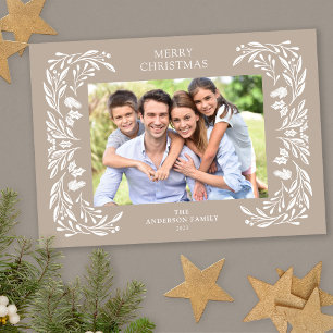 White Winter Greenery Photo Christmas Holiday Card