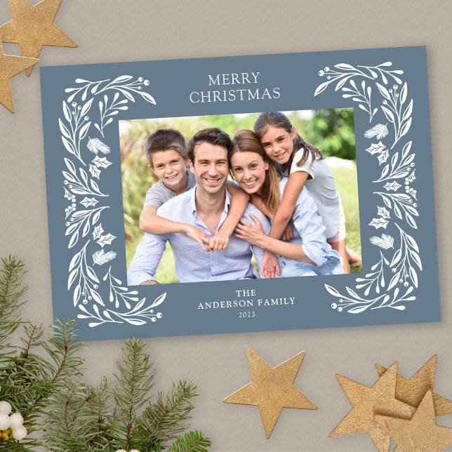 White Winter Greenery Photo Christmas Holiday Card (Creator Uploaded)
