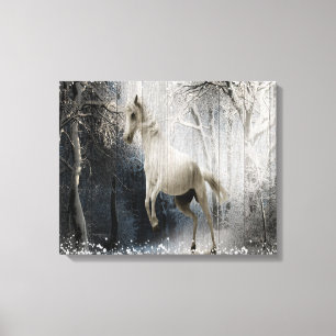 White Winter Horse In Mountain Forest Canvas Print