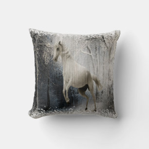 White Winter Horse In Mountain Forest  Cushion