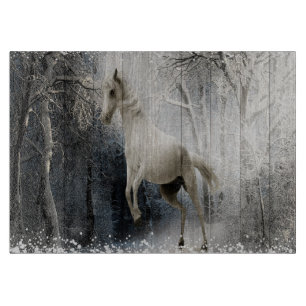 White Winter Horse In Mountain Forest  Cutting Board