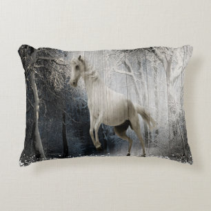 White Winter Horse In Mountain Forest  Decorative Cushion