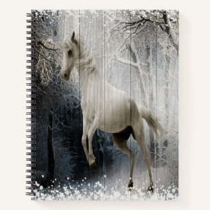 White Winter Horse In Mountain Forest Notebook