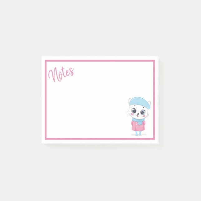 White Winter Kitten Post-It Notes (Front)