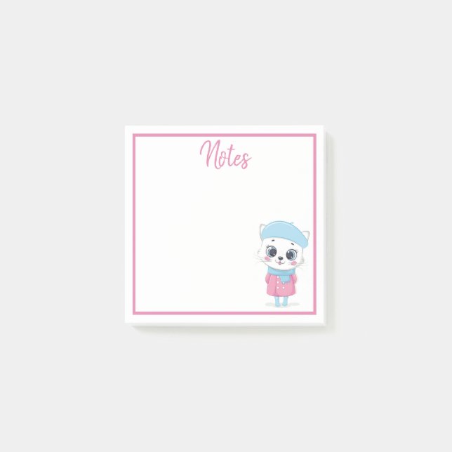 White Winter Kitten Post-It Notes (Front)