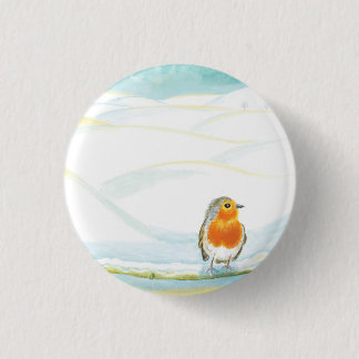 White Winter Landscape Illustration With Robin   3 Cm Round Badge