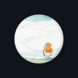 White Winter Landscape Illustration With Robin  Magnet<br><div class="desc">Robin Bird in Winter. Robins can withstand very cold winter temperatures. The way they survive winter is they fluff their feathers. - Book illustration for a children's book 'The Redbreast' (Written and illustrated by Julia Doria). This is a story about the Robins in winter and a friendship. It’s been said...</div>