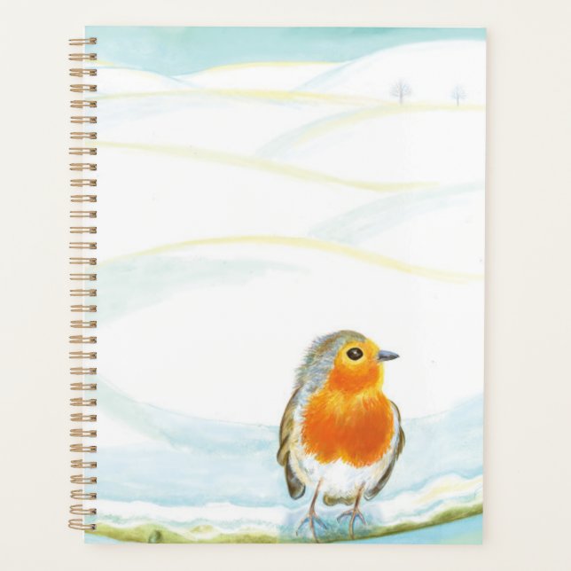 White Winter Landscape Illustration With Robin  Planner (Front)