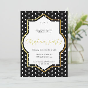 White Winter on Black and Gold Christmas Party Announcement