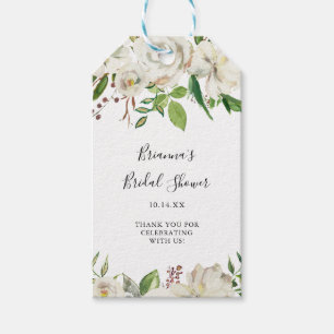 White Winter Peony Floral Bridal Shower Gift Tags
