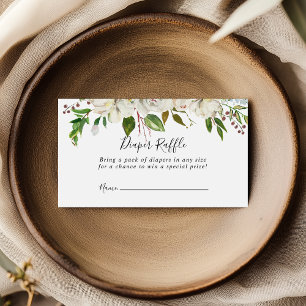 White Winter Peony Floral Diaper Raffle Ticket Enclosure Card