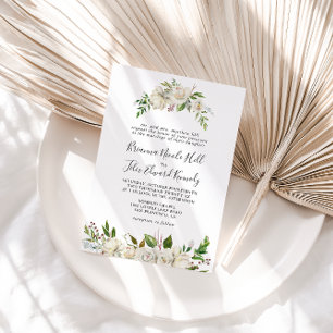 White Winter Peony Floral Formal Wedding Invitation
