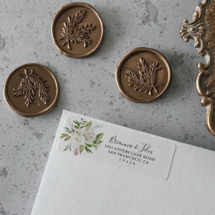 White Winter Peony Floral Return Address