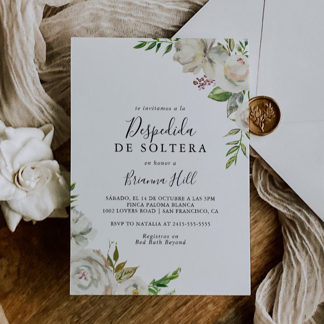 White Winter Peony Floral Spanish Bridal Shower Invitation (Creator Uploaded)