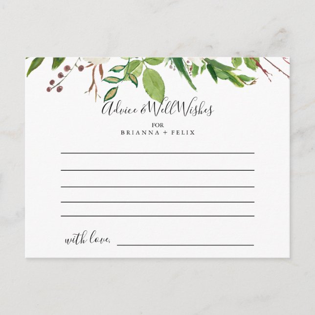 White Winter Peony Floral Wedding Advice Card (Front)