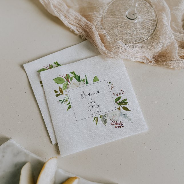 White Winter Peony Floral Wedding Napkin (Creator Uploaded)